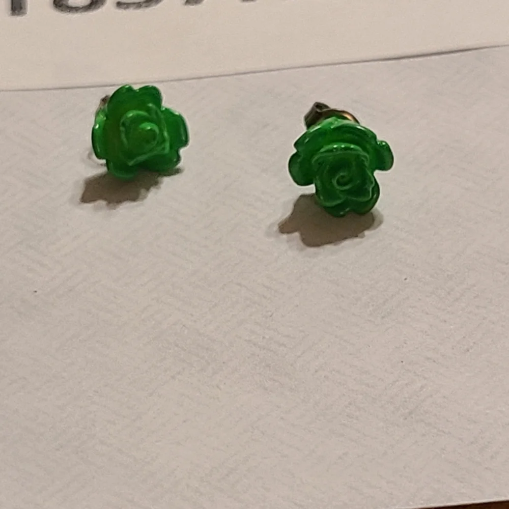 Green Rose Stud Earrings